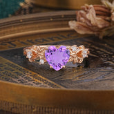 Woodland 4 Prong Heart Amethyst Wedding Ring